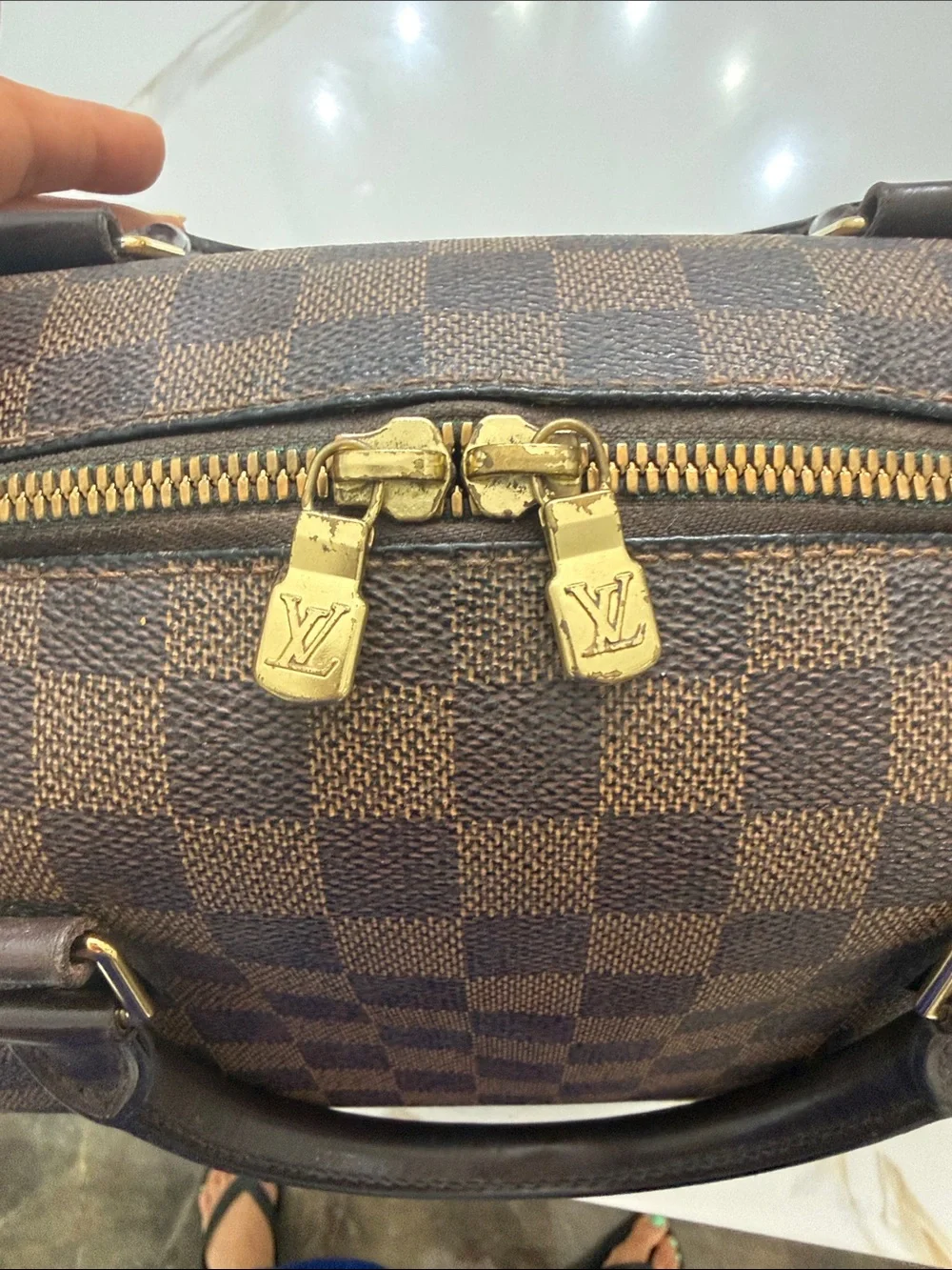 Louis Vuitton Brown Check Pattern Women's Satchel Handbag